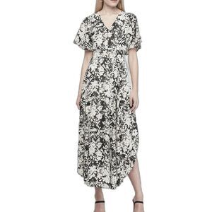 EXPRESS Women's Dark Floral Metallic Smocked Waist Maxi Dress Size XS